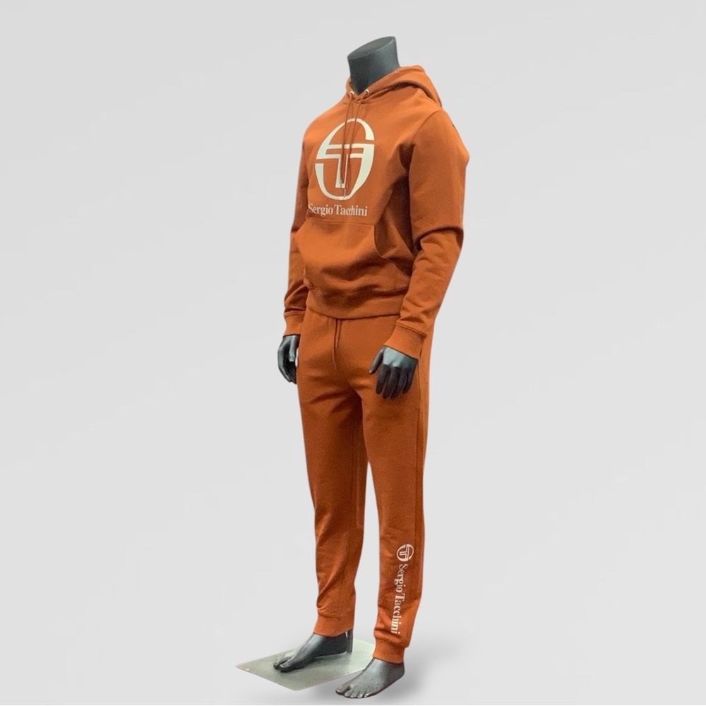 Men’s Sergio Tacchini Rust | White Hooded Fleece Tracksuit NWT